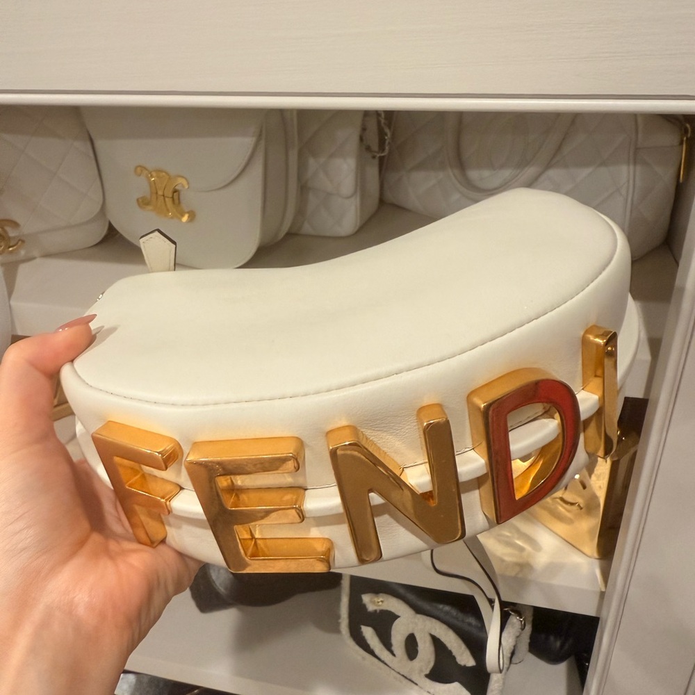 Fendi White and Gold Logo Bag